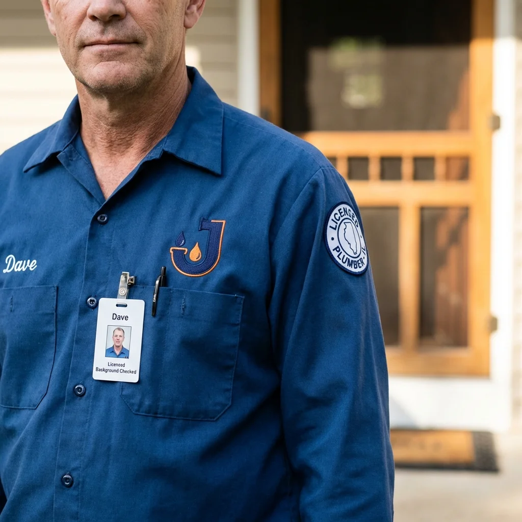 Licensed plumber showing ID badge in Platteville, CO
