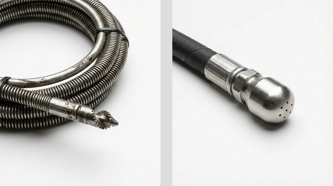 Drain snake cable and hydro jetting nozzle used for drain cleaning in Platteville, CO